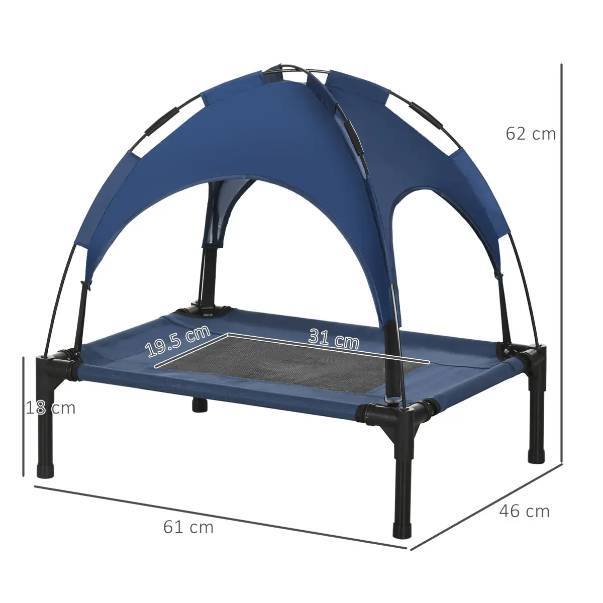 PawHut PawHut 61cm Elevated Dog Bed Cooling Raised Pet Cot UV Protection Canopy Blue - Dog Beds