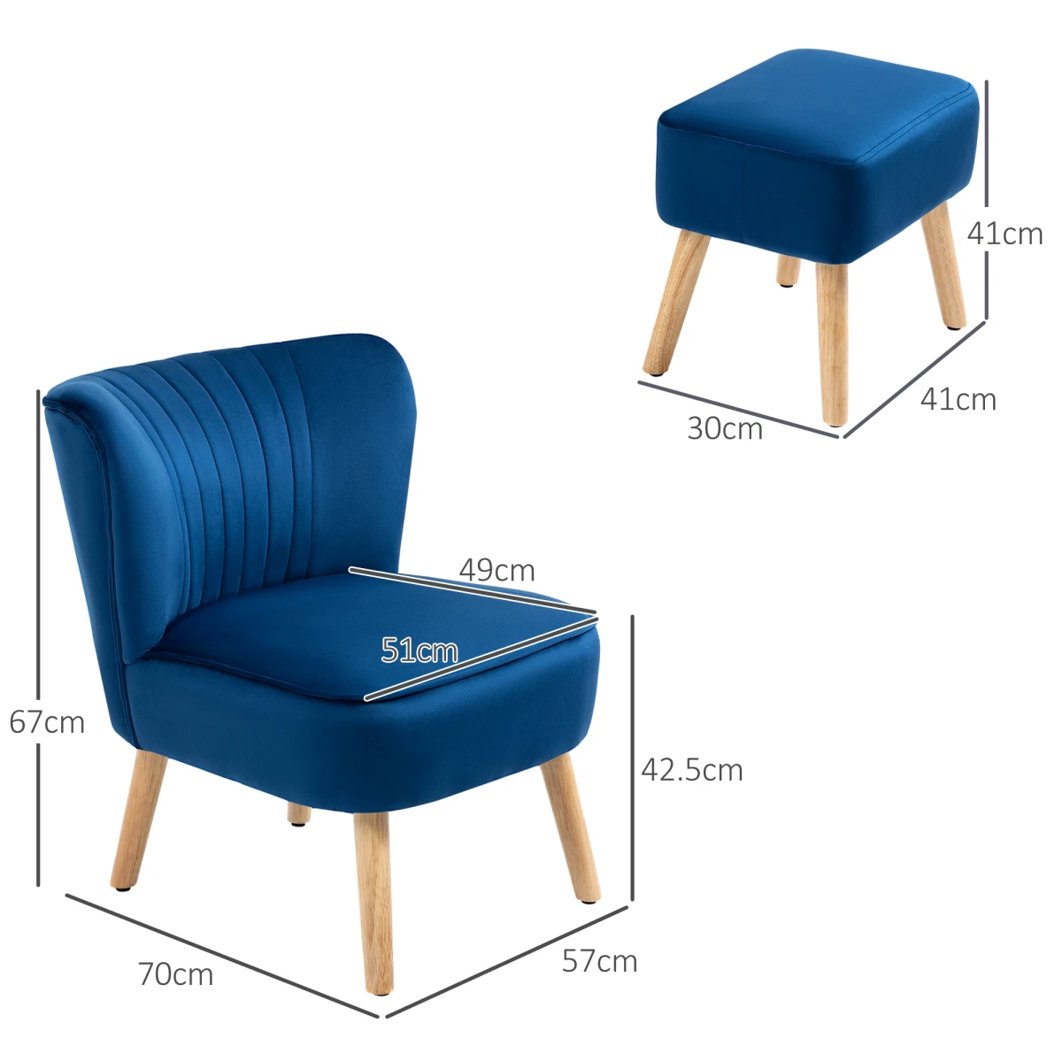 HOMCOM Lux Velvet Accent Chair With Ottoman Compact Velvet Home - Accent Chair