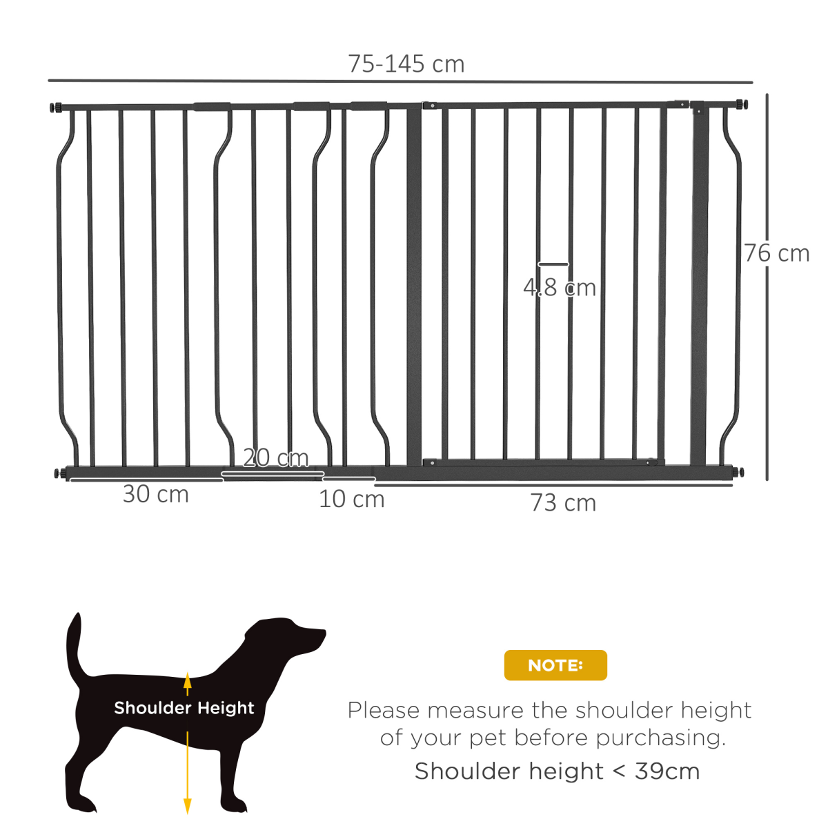 Pet Safety Gate Dog Barrier W/ Door Pressure Fit for Doorways, 75-145W cm, Black - from PawHut