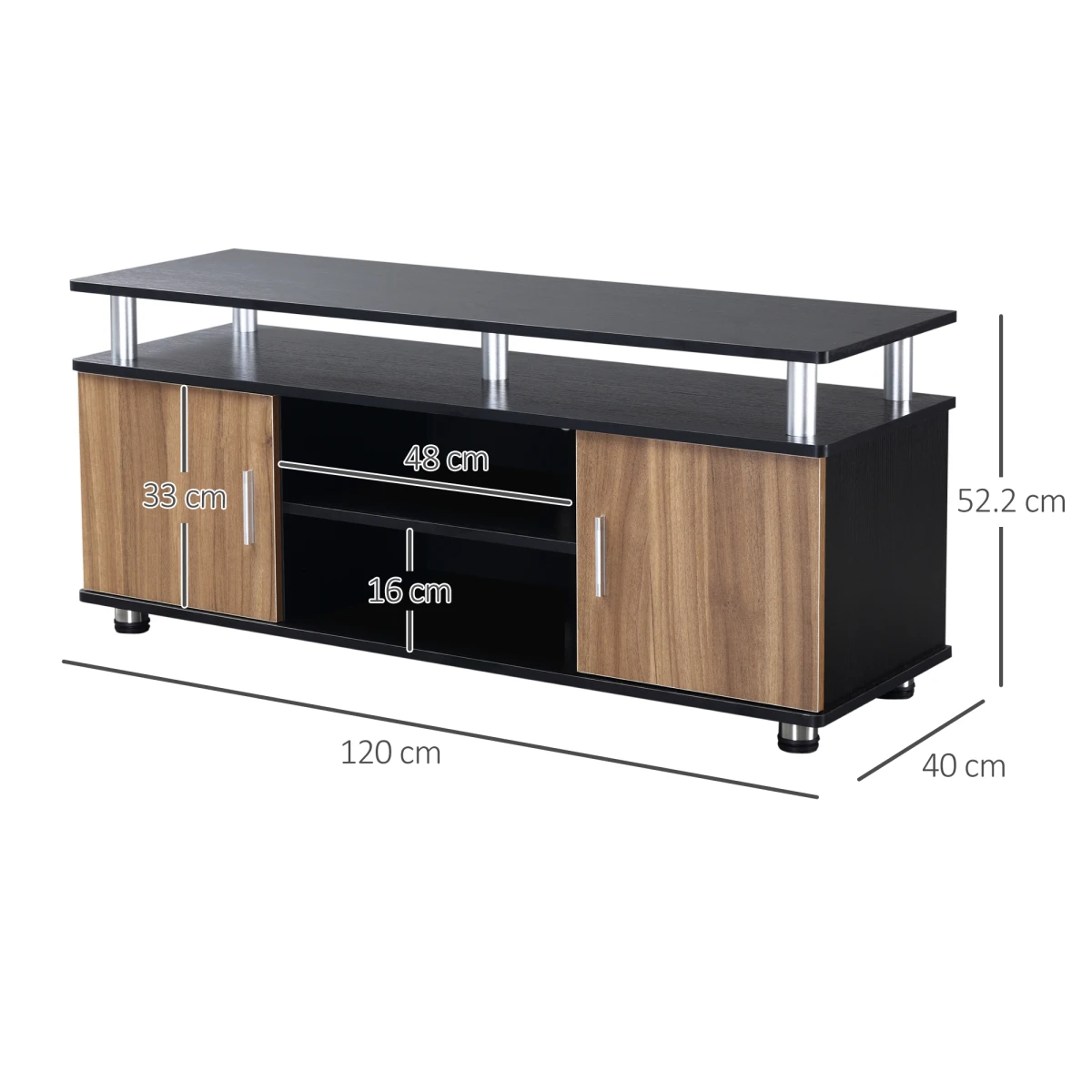 Homcom Premium TV Cabinet Stand Two Cupboards 58 Inch Walnut Home - TV Unit