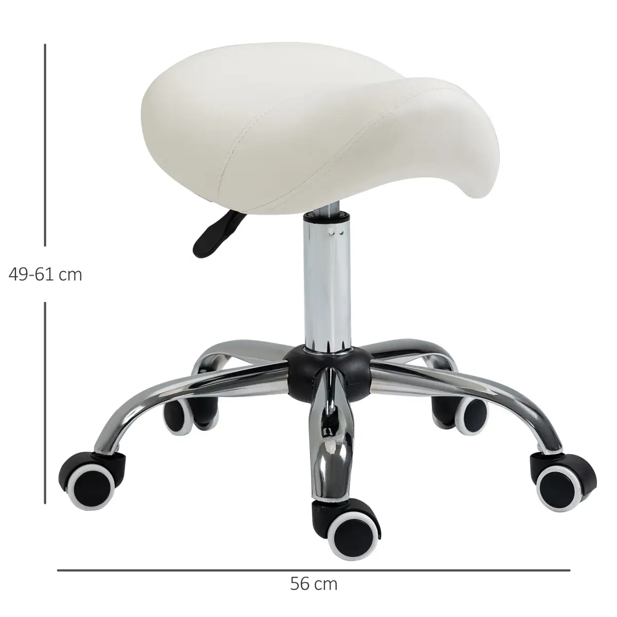 HOMCOM Saddle Stool Hydraulic Rolling Faux Leather Height Adjust Mobility Chair Cream - Bar Stool