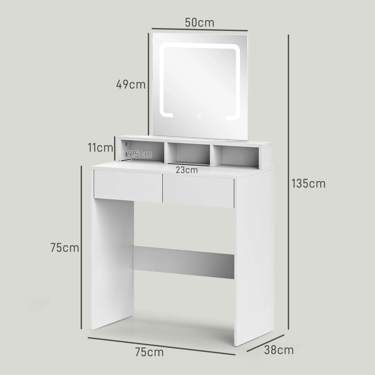 HOMCOM HOMCOM Dressing Table Mirror LED Lights Bedroom - Bedside Table