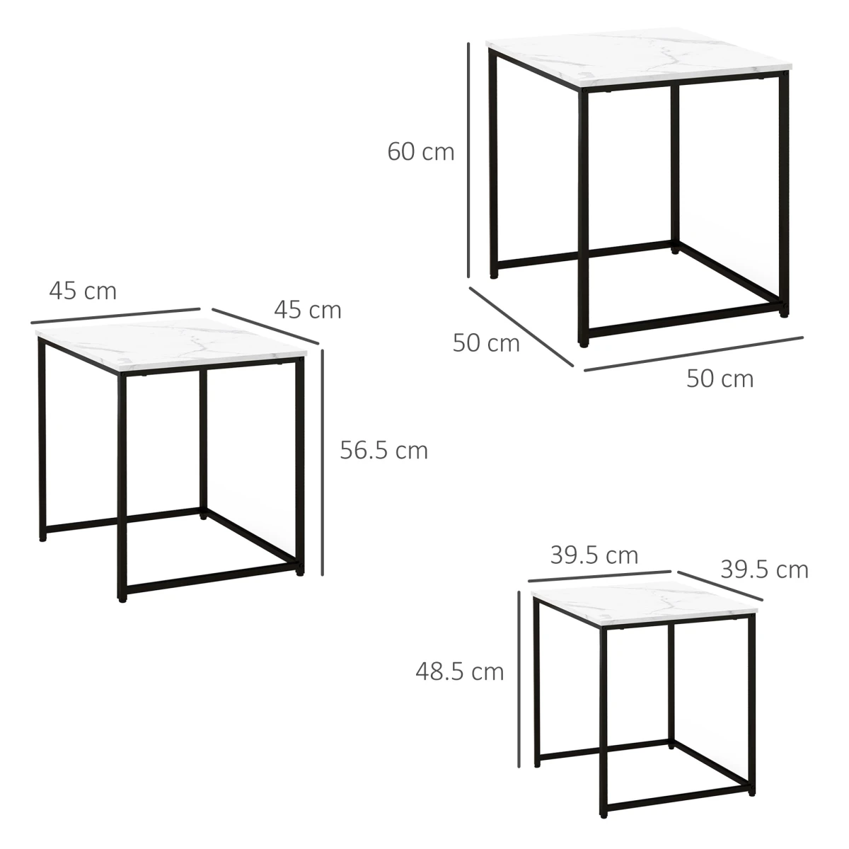 HOMCOM Nesting Coffee Tables Three Piece White Marble Top With Steel Frames Adjustable Feet Living Room by HOMCOM
