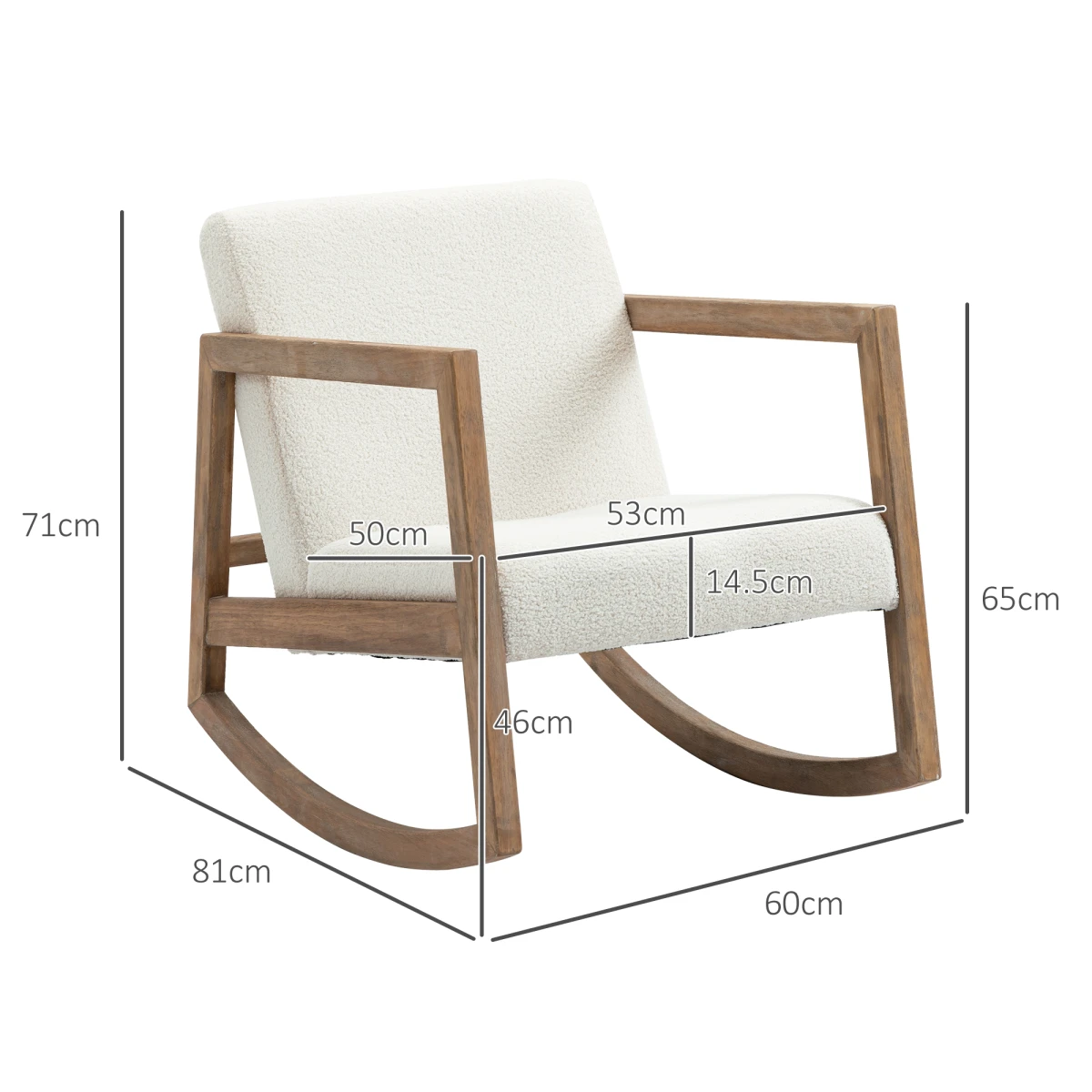 HOMCOM Rocking Chair Upholstered Armchair Cream Wood Frame with Plush Teddy Fleece Cushion for Living Room by HOMCOM