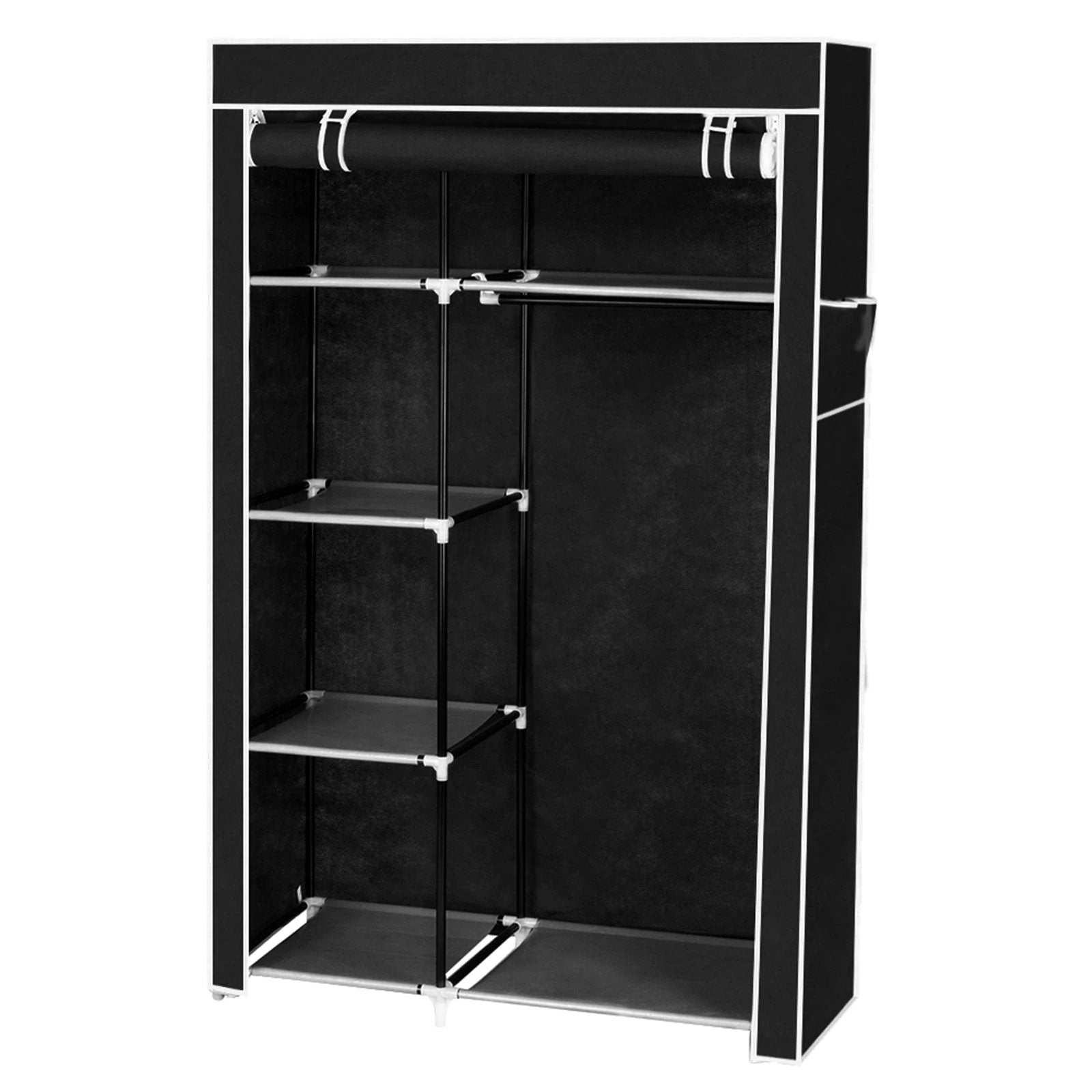 N/A 64" Portable Closet Storage Organizer Wardrobe Clothes Rack with Shelves Black -