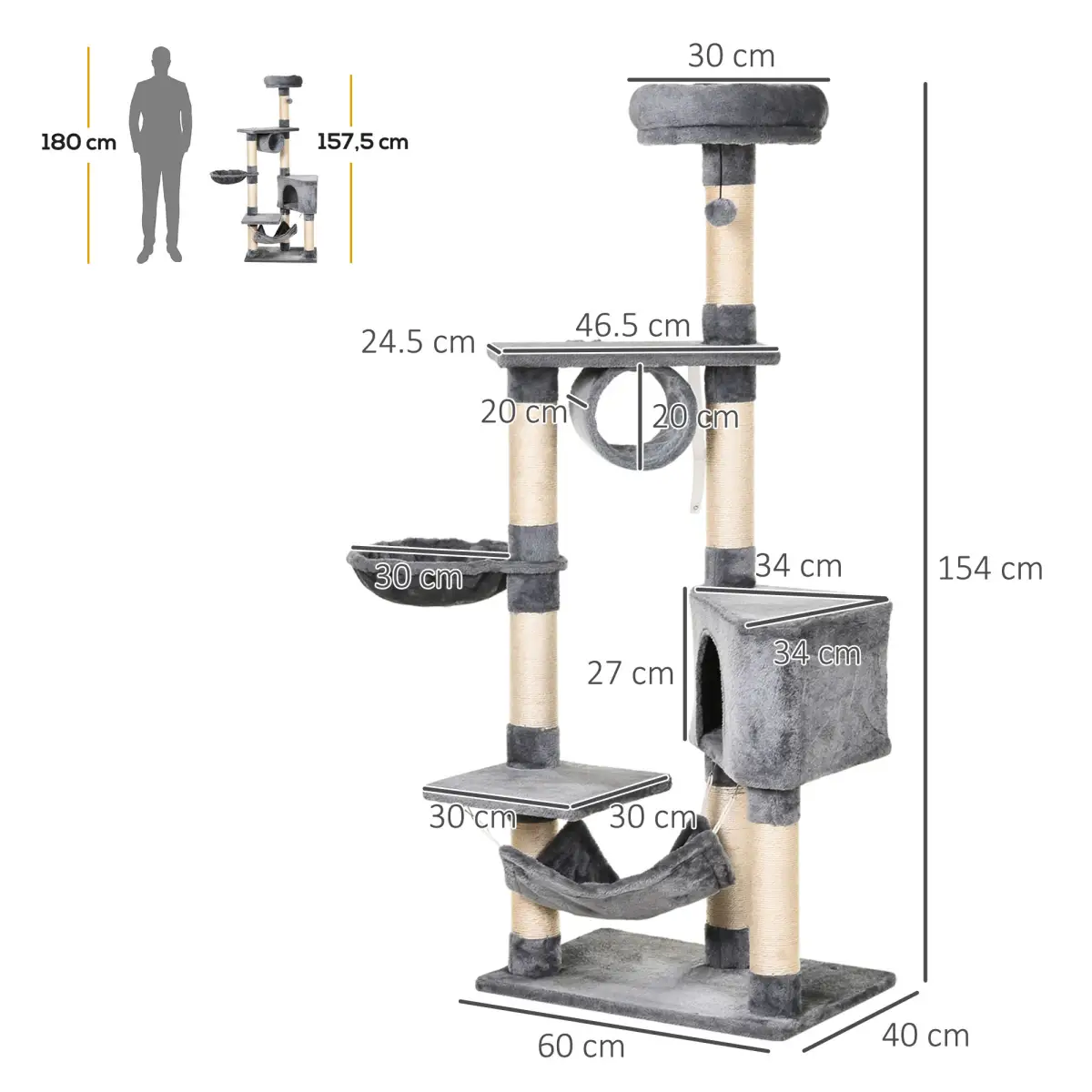 Unbranded 150CM Cat Tree Tower Kittens Activity Stand House Scratching Posts Pawhut - Cat Tree