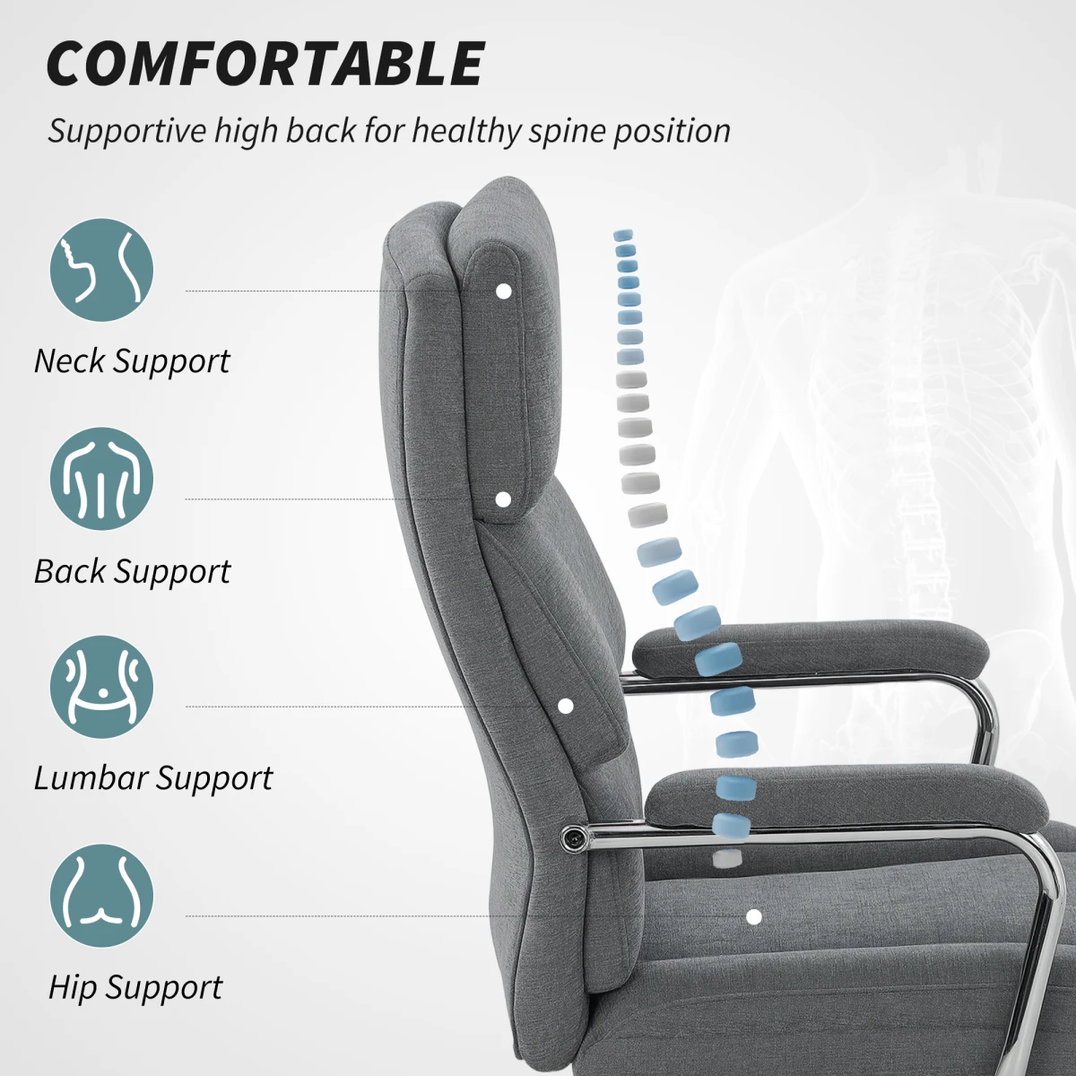 HOMCOM Linen Office Chair 12cm Seat Tilt Home by HOMCOM