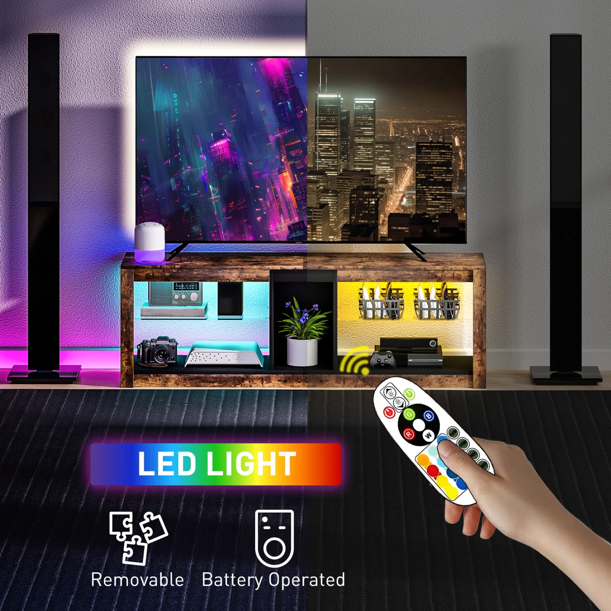 HOMCOM TV Stand 140cm Top LED Lights Living Room Unit by HOMCOM