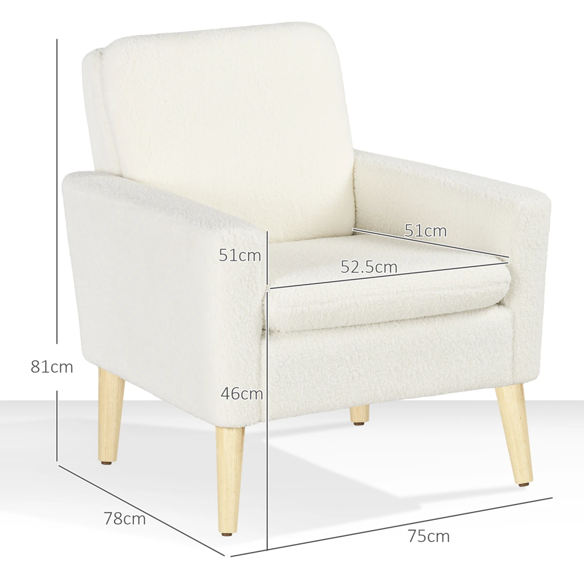 HOMCOM Teddy Armchair Cream Wide Seat With Wood Legs Home by HOMCOM