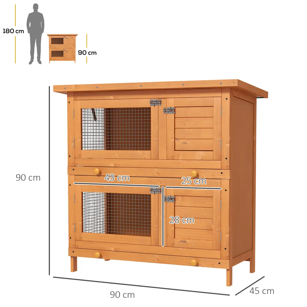 Pawhut 2-tier Rabbit Hutch Small Animal Wooden Bunnies House Outdoor Backyard 2 Sizes - Rabbit Hutch