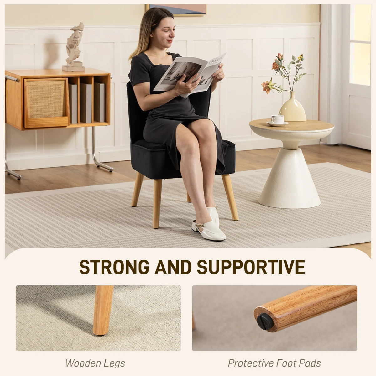HOMCOM Velvet Tub Chair Compact Padding For Living Room - Accent Chair