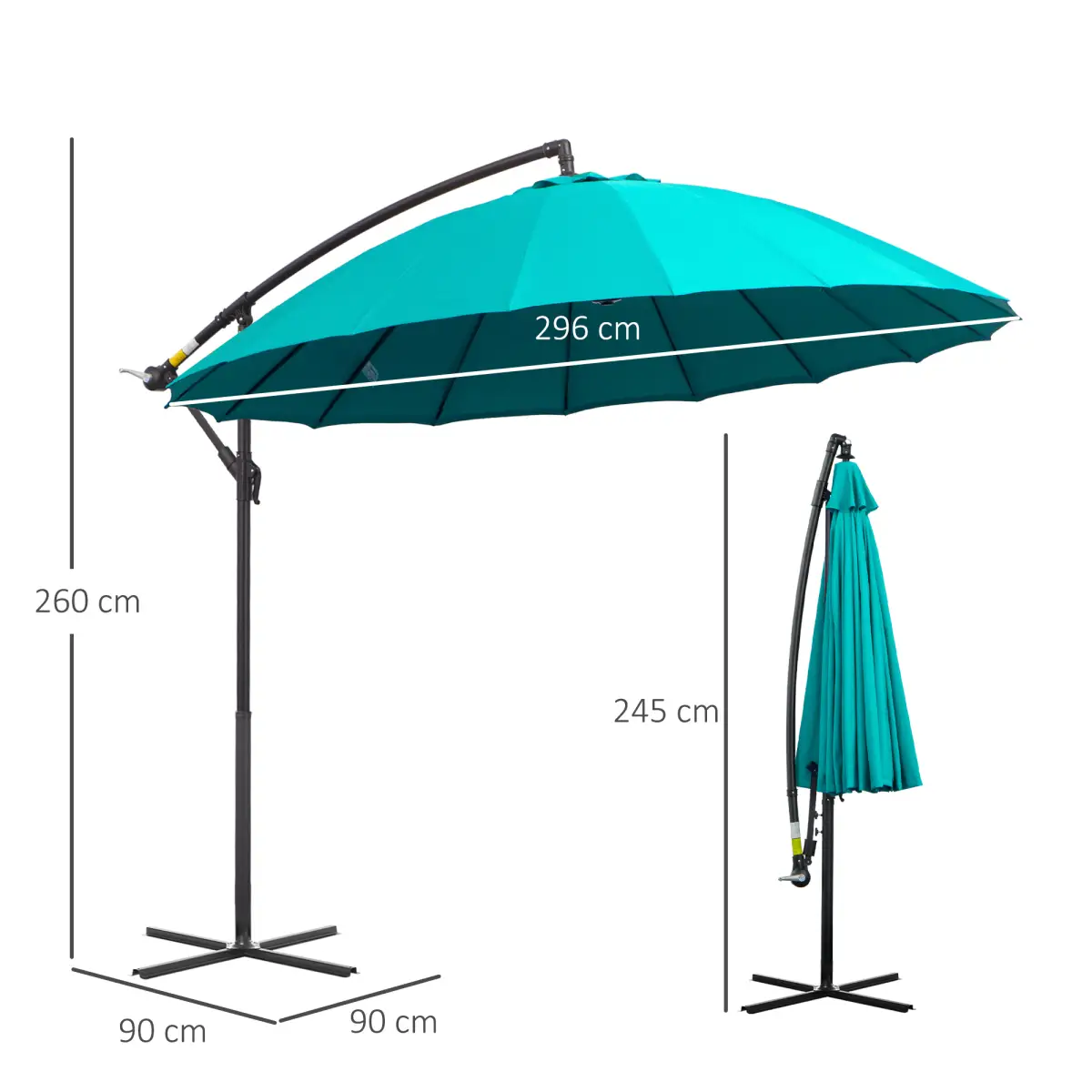 Unbranded 3(m) Cantilever Shanghai Parasol Crank Handle, Cross Base, Turquoise Outsunny - Parasol