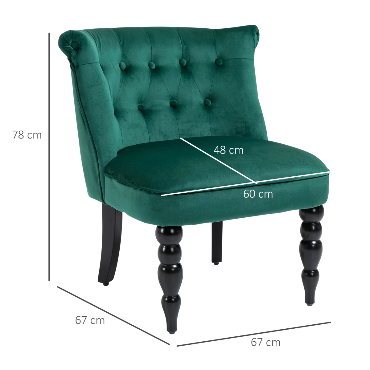 HOMCOM Velvet Wingback Chair Tufted Back Rubber Wood Legs - Accent Chair