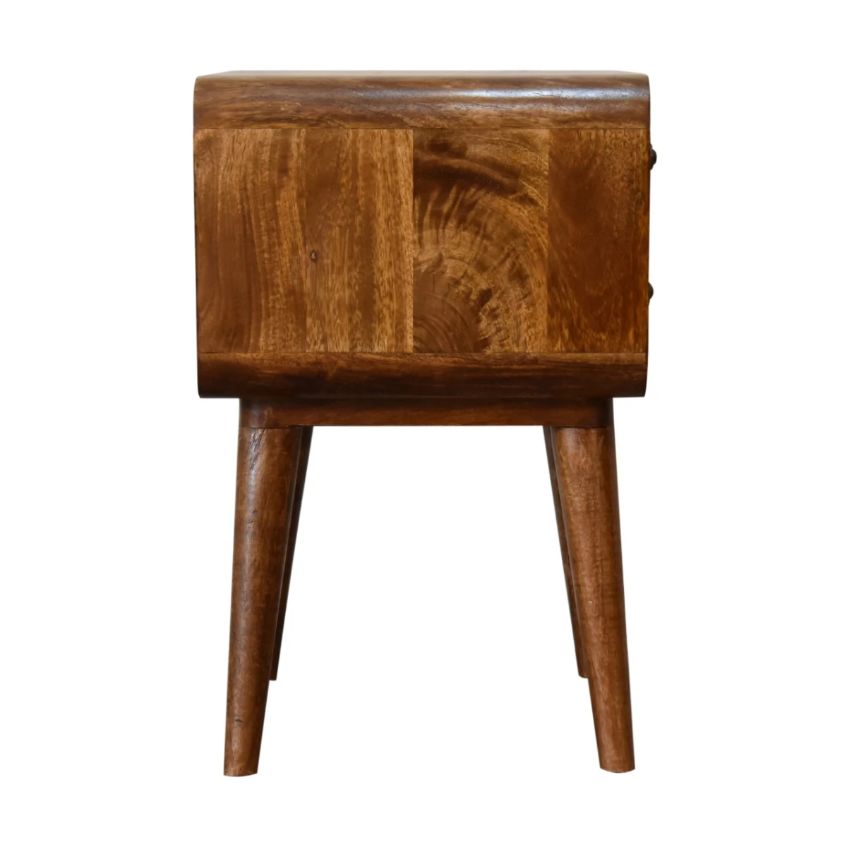 Artisan Bedside Table Compact Nightstand Solid Mango Wood 2 Drawers Curved Chestnut Finish for Bedroom Decor by Artisan Furniture