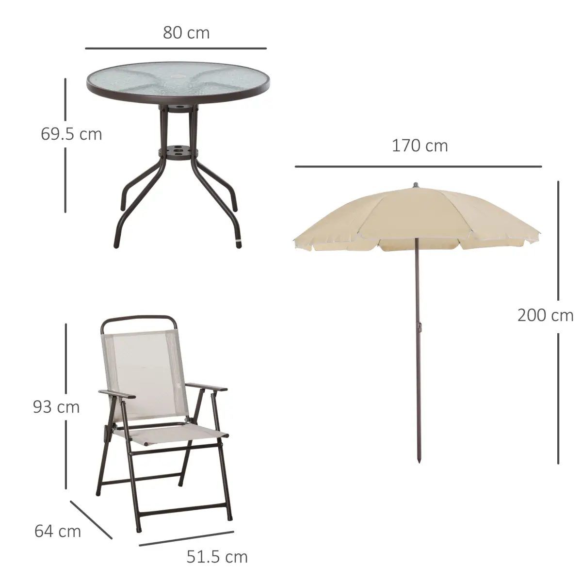Outsunny Outsunny 6PC Garden Dining Set Outdoor Furniture Folding Chairs Table Parasol - Garden Set