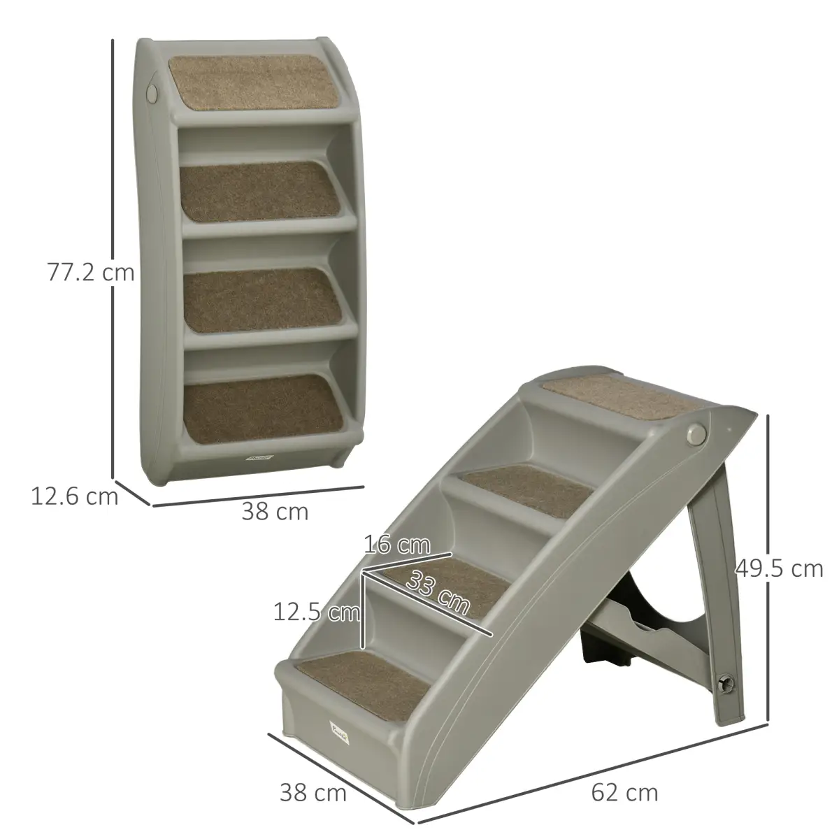 Unbranded Portable Dog Steps for Bed, Sofa Non-Slip Pet Stairs for Cats, Dogs - Grey - Dog Steps