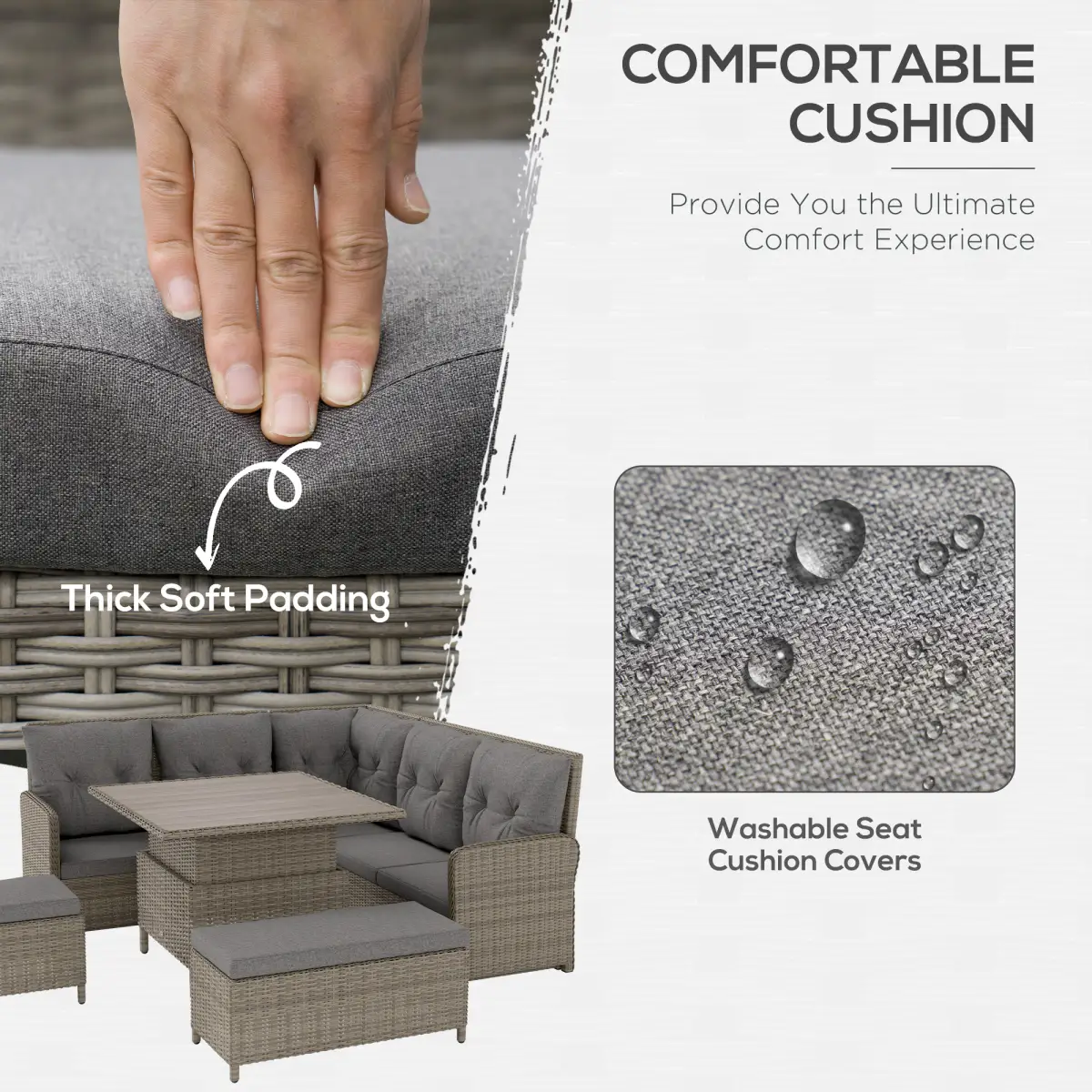 Outsunny Outsunny 6 PCs Rattan Garden Furniture Sectional Corner Sofa, Light Grey - Garden Sofa Sets