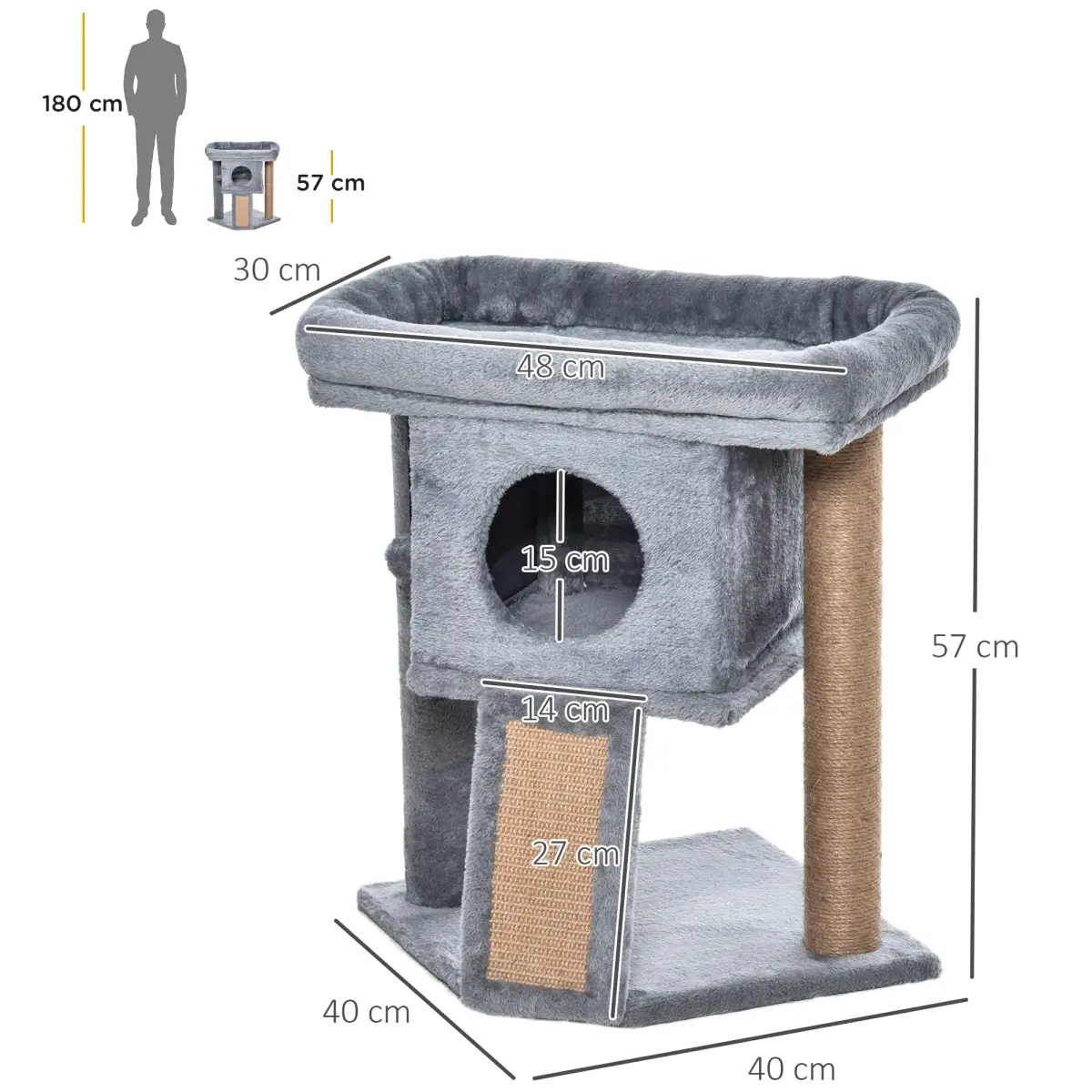 Unbranded Cat Tree Activity Centre W/ Scratching Pad, Toy Ball, Cat House - Grey Pawhut - Cat Tree