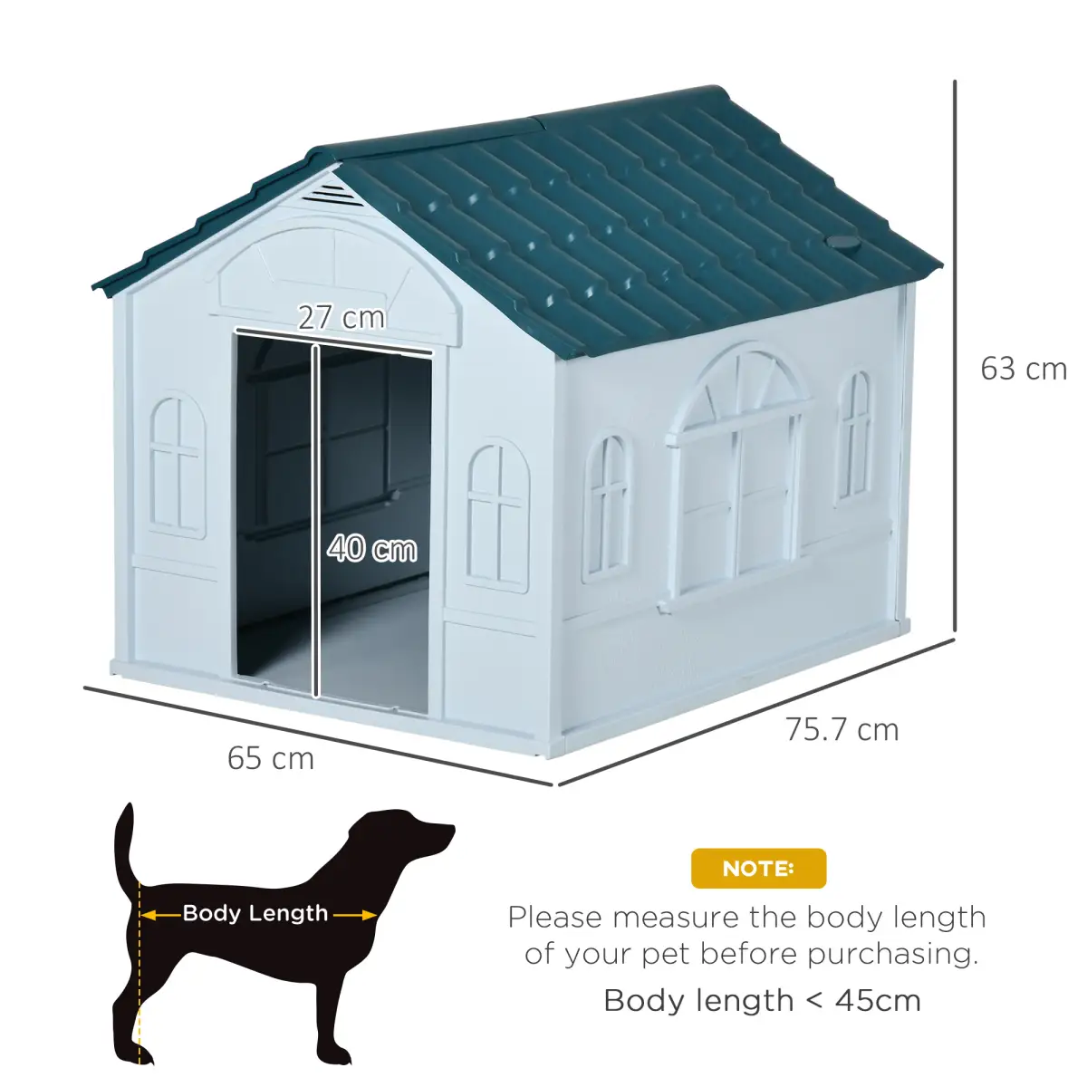 PawHut PawHut Weather-Resistant Dog House, Puppy Shelter for Medium Dogs - Blue - Dog Kennel