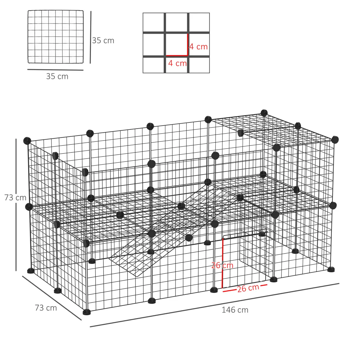Pawhut Small Animals Cage DIY 36 Panels Pet Playpen, for Rabbit Guinea Pig Chinchilla - Pet Playpen