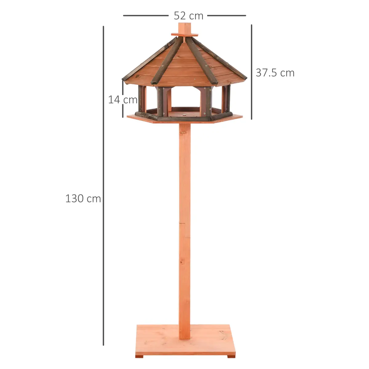Pawhut Wooden Bird Feeder Wooden Bird Table Bird Feeder with Roof, Brown, 130cm - Bird Feeder