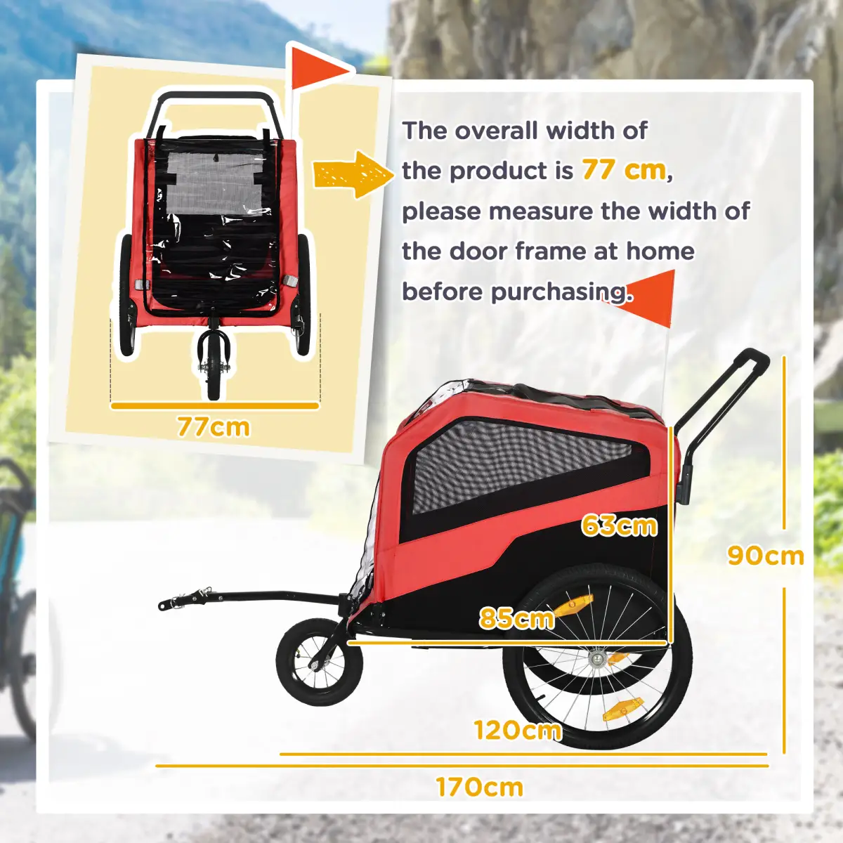 PawHut 2 in 1 Dog Bike Trailer Pet Stroller for Large Dogs W/ Hitch - Red - Pet Carrier