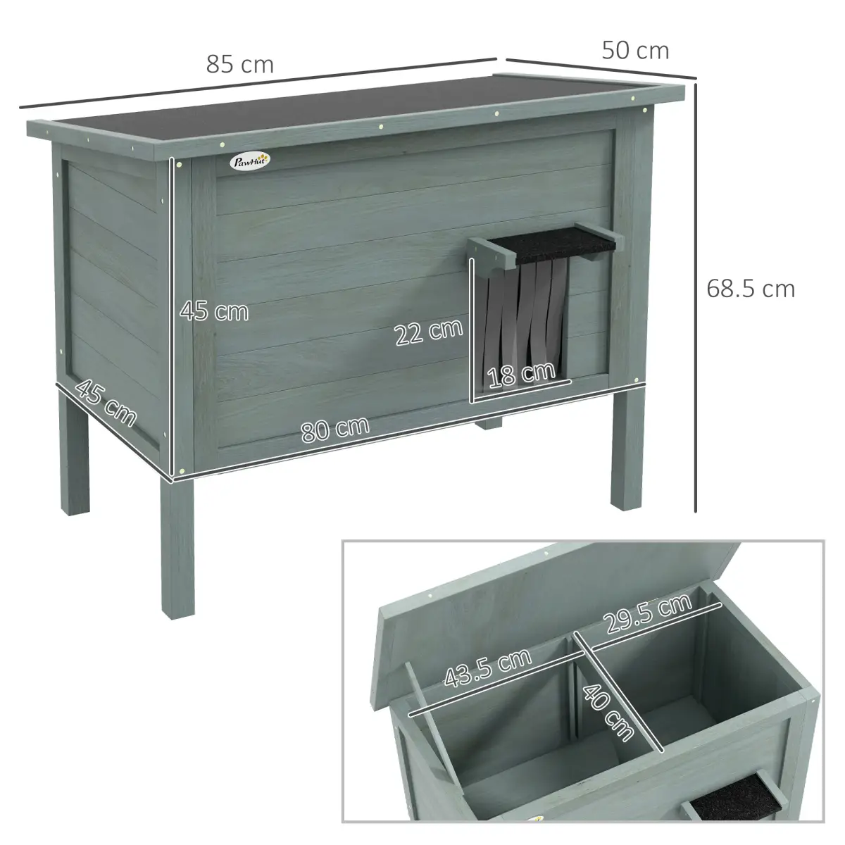 PawHut PawHut Outdoor Feral Cat House Insulated w/ Openable Roof - Charcoal Grey - Cat House
