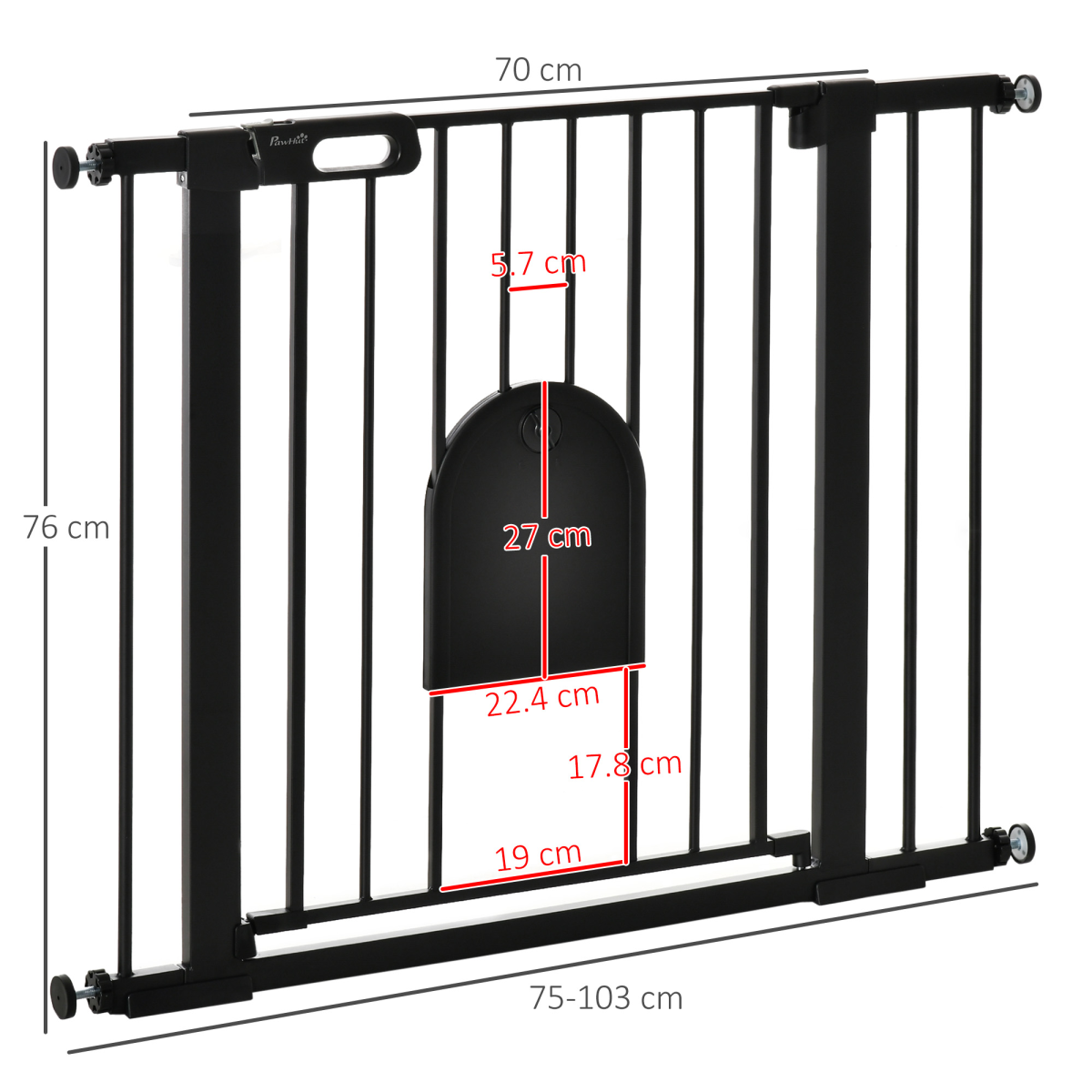 75-103 cm Extra Wide Pet Safety Gate, Stair Pressure Fit, Double Locking, Black - from Unbranded
