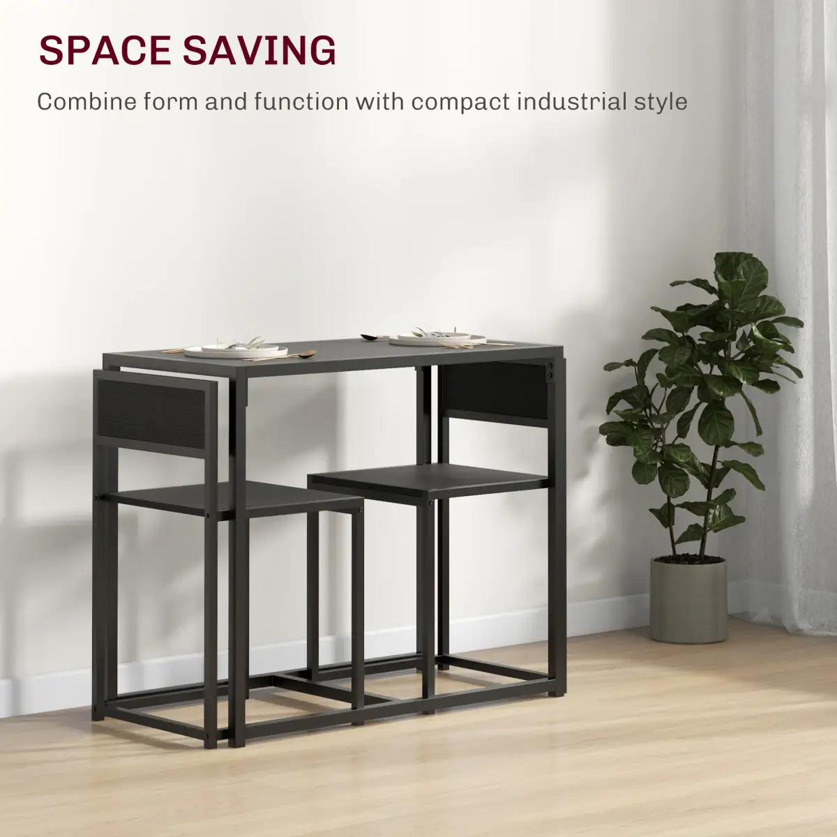 HOMCOM HOMCOM 3 Piece Dining Table Set with Metal Frame, Black - Dining Set