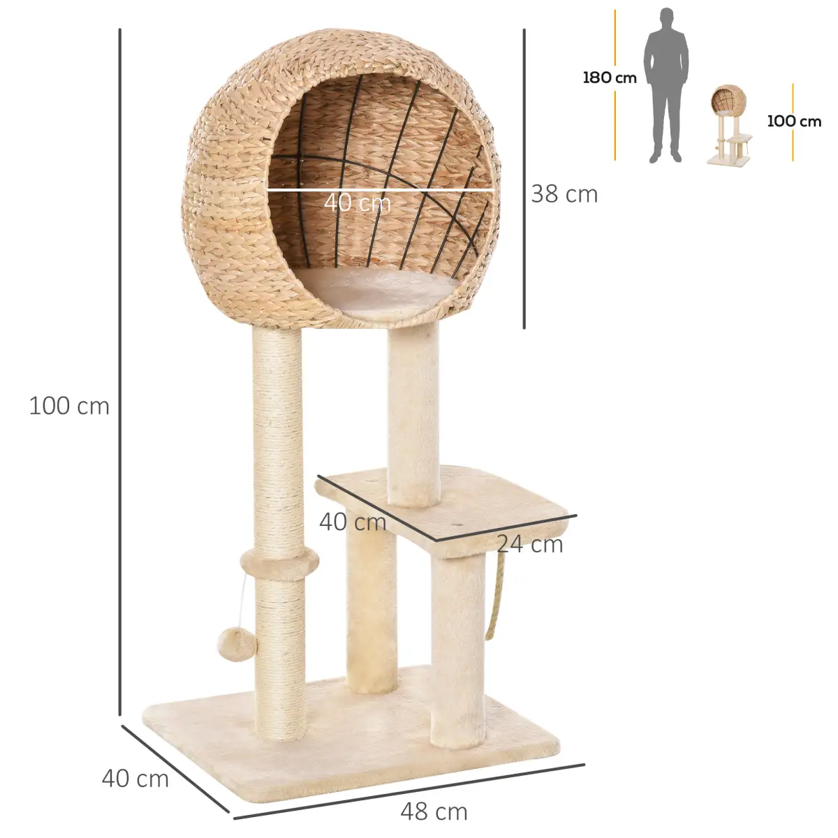 Unbranded 100cm Cat Tree Tower Kitten Climbing Tower W/ Scratching Post Condo Pawhut - Cat Tree