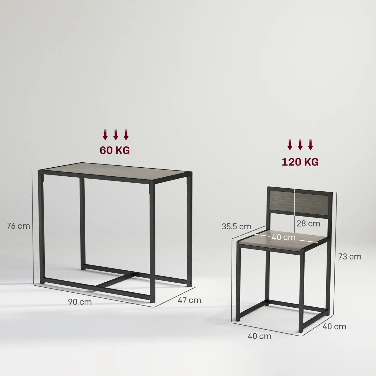 HOMCOM HOMCOM 3 Piece Dining Table Set with Metal Frame Grey Wood-Effect - Dining Set