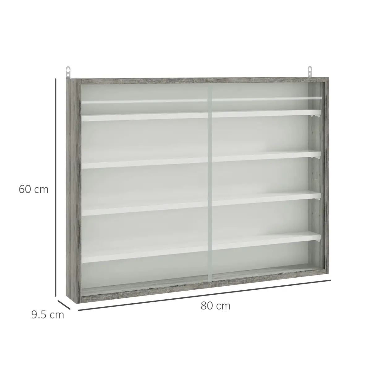 HOMCOM HOMCOM 5-Tier Wall Display Shelf Unit Cabinet w/ Shelves Glass Doors Grey Wood - Display Cabinet