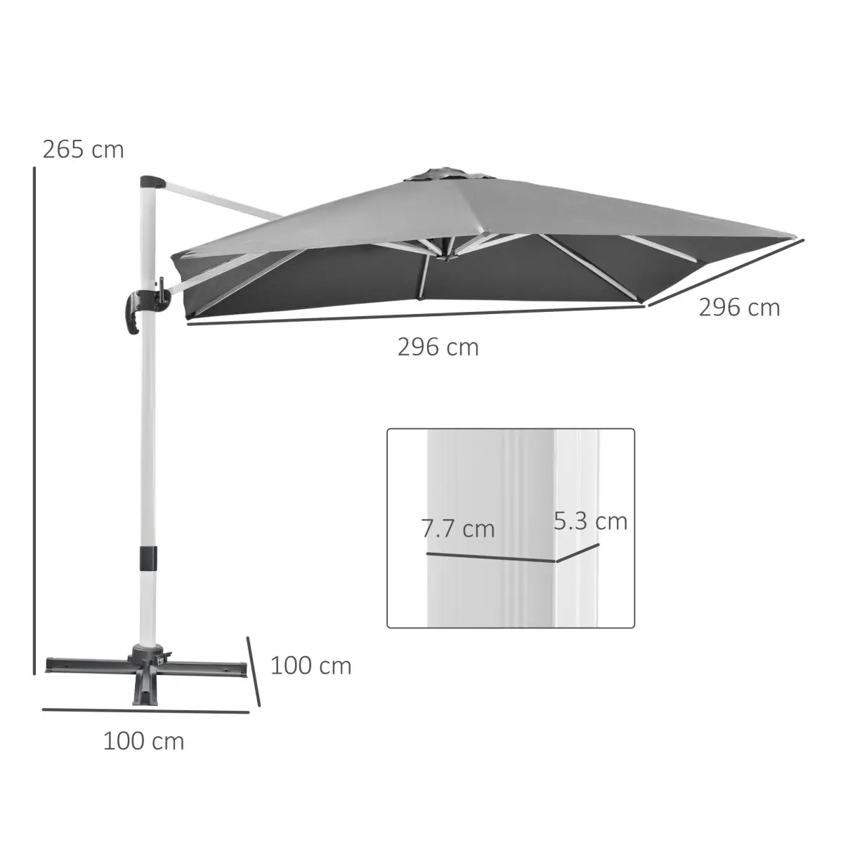 Outsunny 3 x 3(m) Cantilever Roma Parasol Garden Umbrella with Cross Base Grey - Parasol