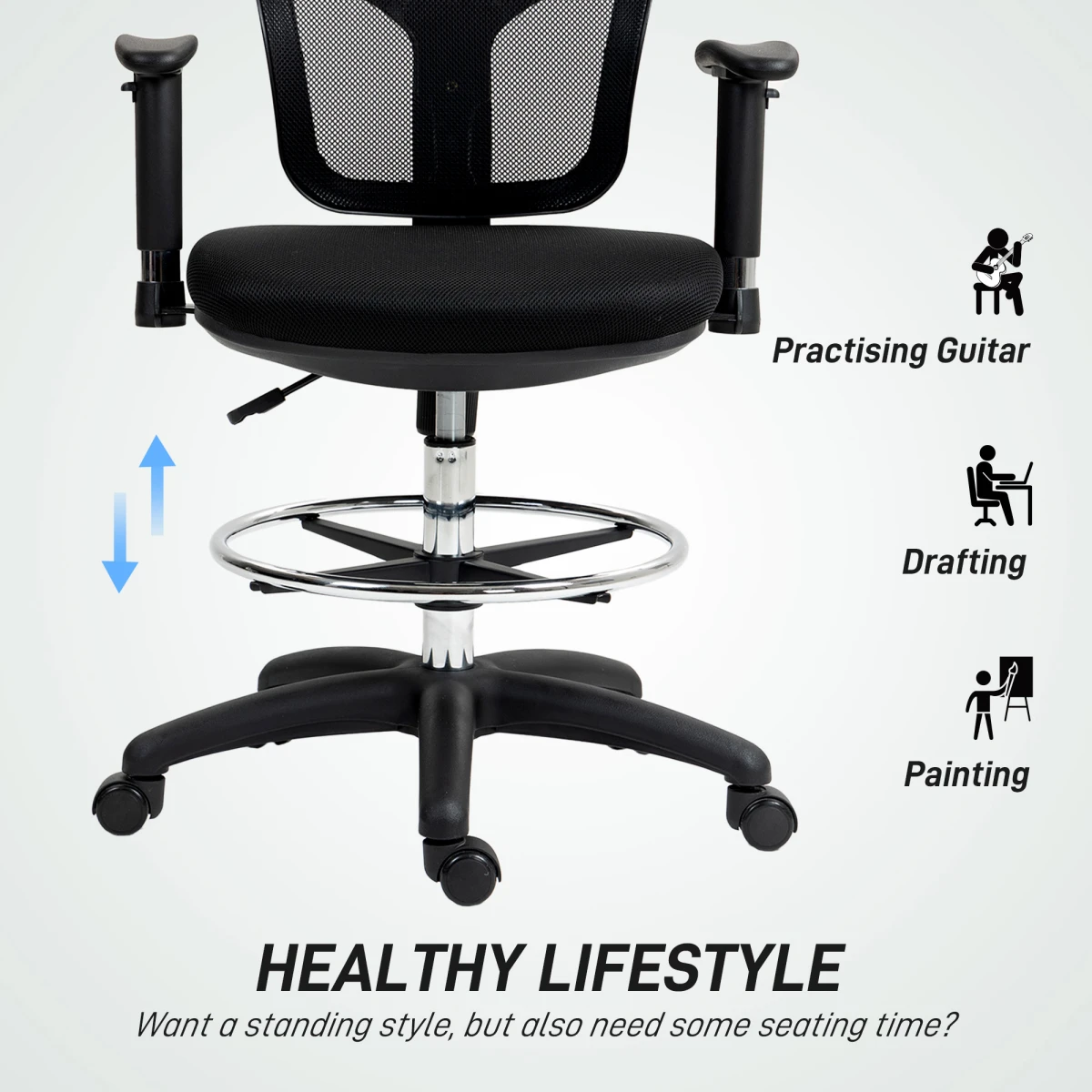 HOMCOM Drafting Stool 94-114cm Adjustable Office by HOMCOM