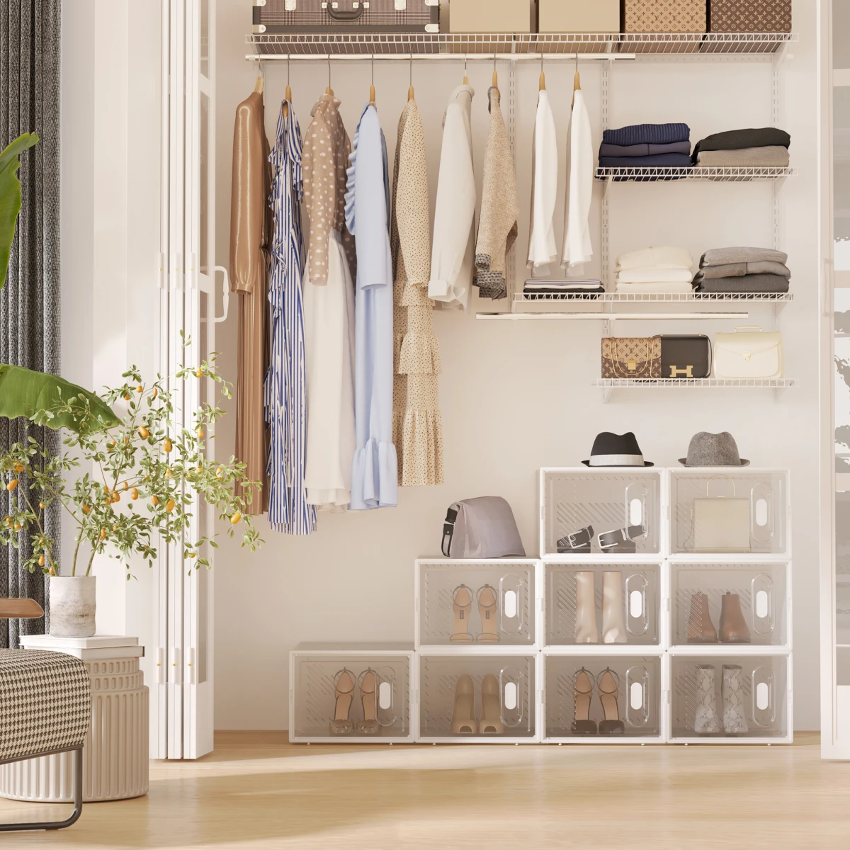 Stackable 18Box Shoe Cabinet With Magnetic Doors by N/A