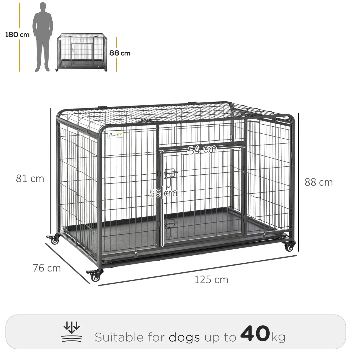 Unbranded 81x125cm Metal Dog Cage Kennel Locking Door & Wheels Extra Large Pets Pawhut - Dog Kennel