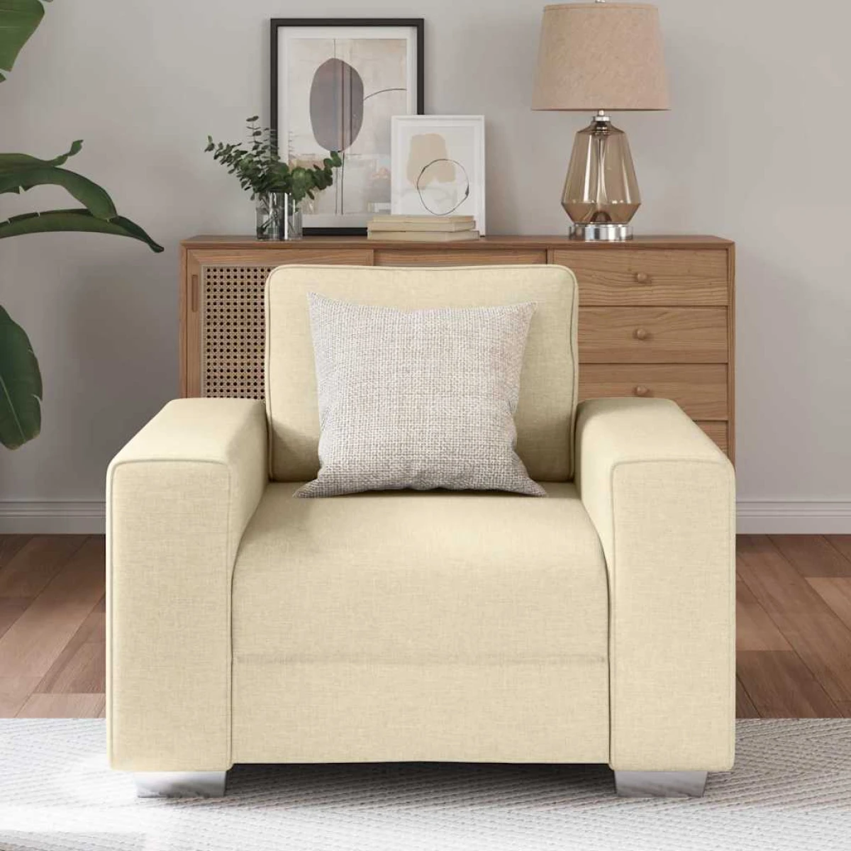 VidaXL Sofa 100 x 77 x 82 cm Cream Fabric Cushioned Lounge by vidaXL