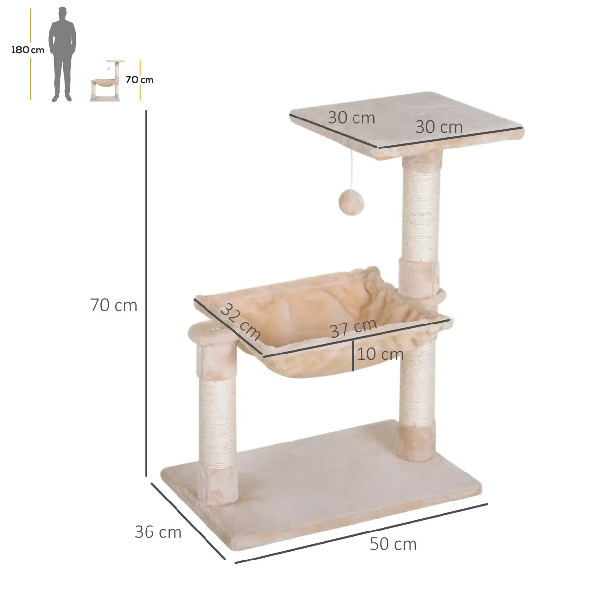 Pawhut Cat Activity Tree Kitten Play Tower Palace Two-Tier w/ Sisal Scratching Post - Cat Tree