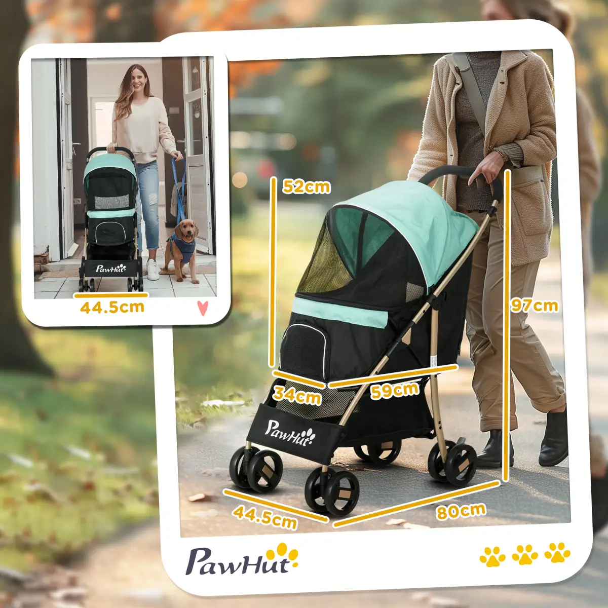 PawHut PawHut Pet Stroller for XS and S Dogs with Rain Cover - Green - Pet Carrier
