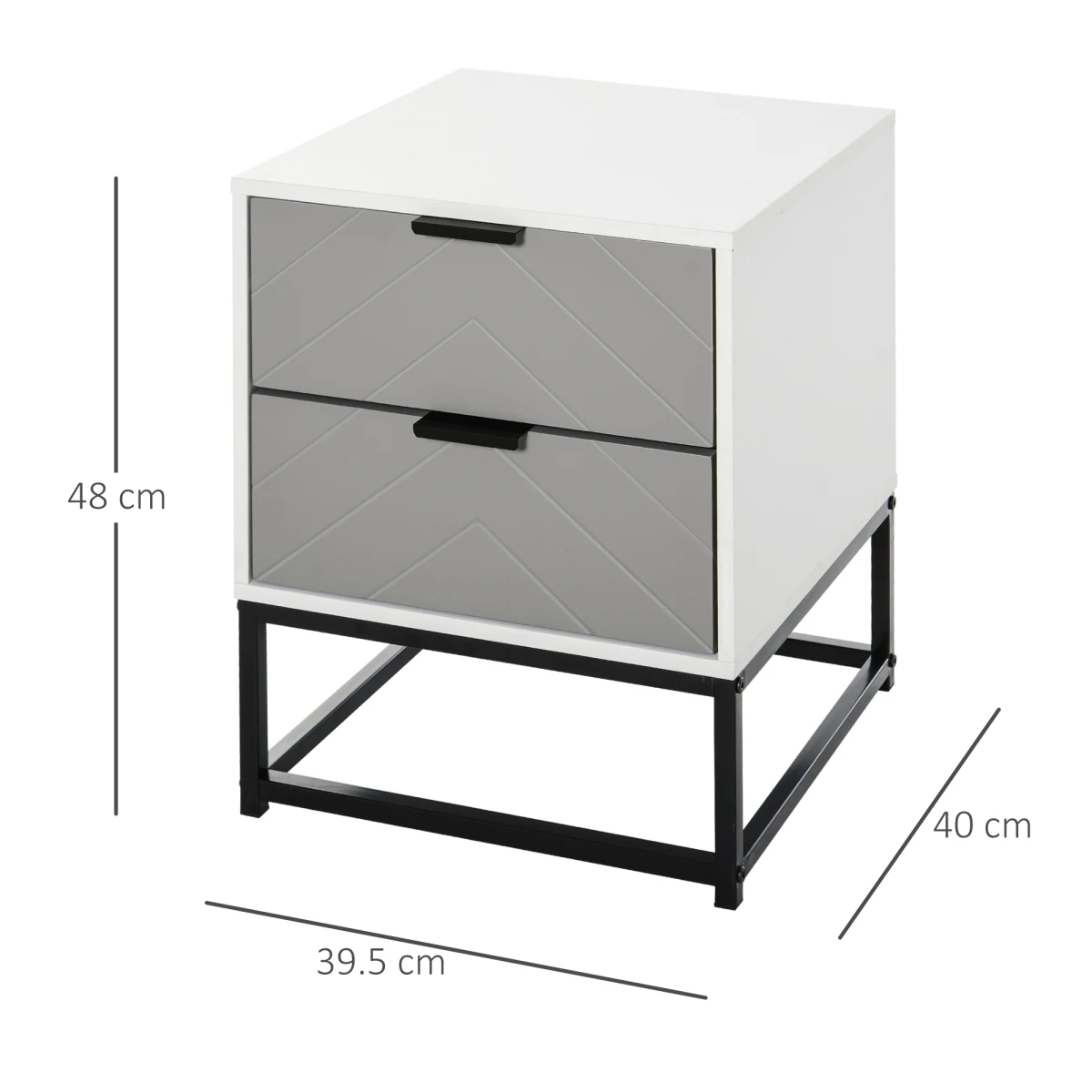 HOMCOM Premium Bedside Cabinet Compact With Chevron Pattern Drawers And Metal Base For Bedroom Storage - Bedside Table