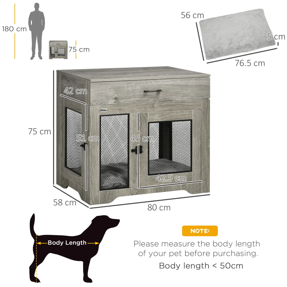 Unbranded Double-Door Dog Kennel Furniture Pet Crate, for Medium Dogs, Indoor Use - Grey -