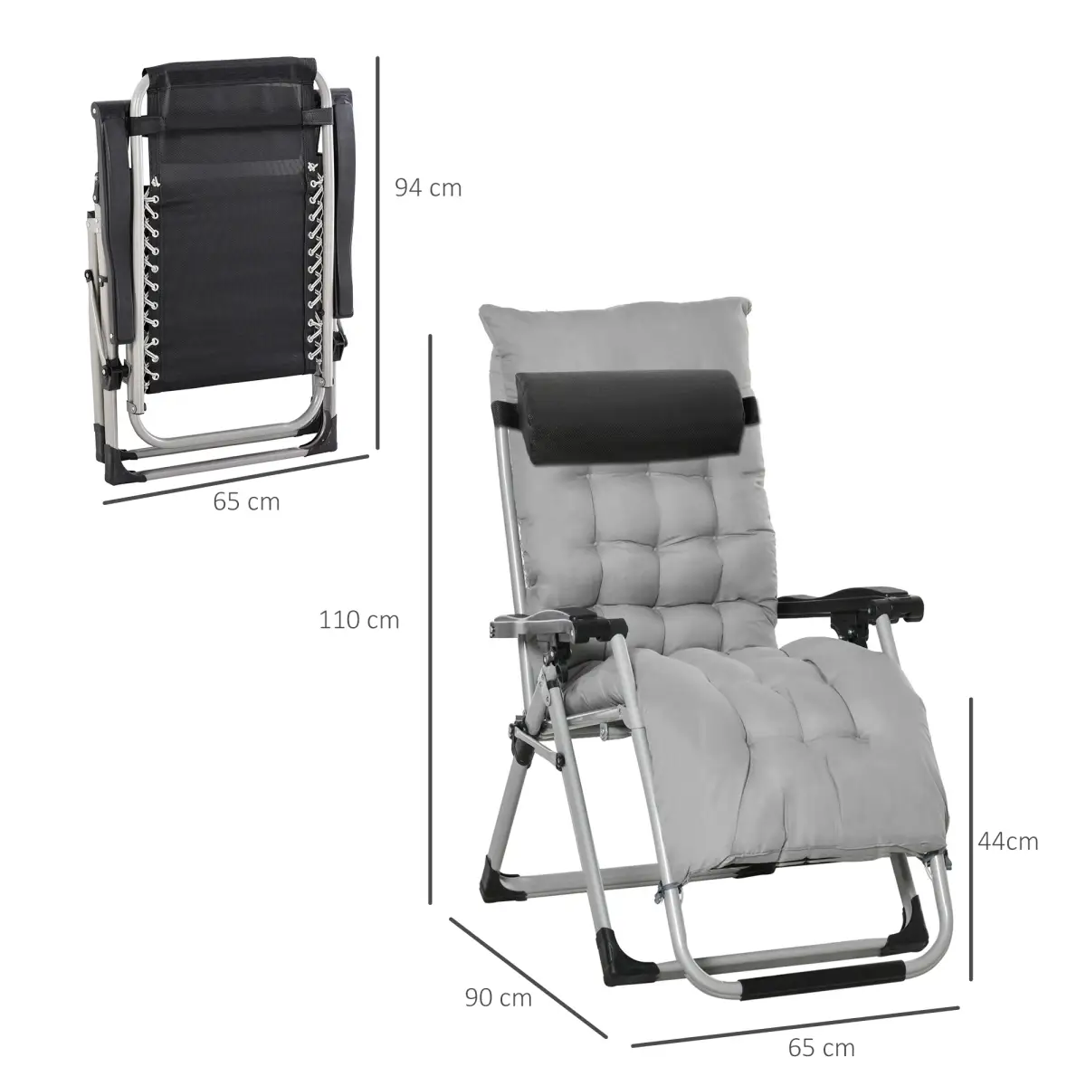 Outsunny Outsunny 2 PCS Reclining Zero Gravity Chair Folding Lounger Cushion Light Grey - Sun Lounger