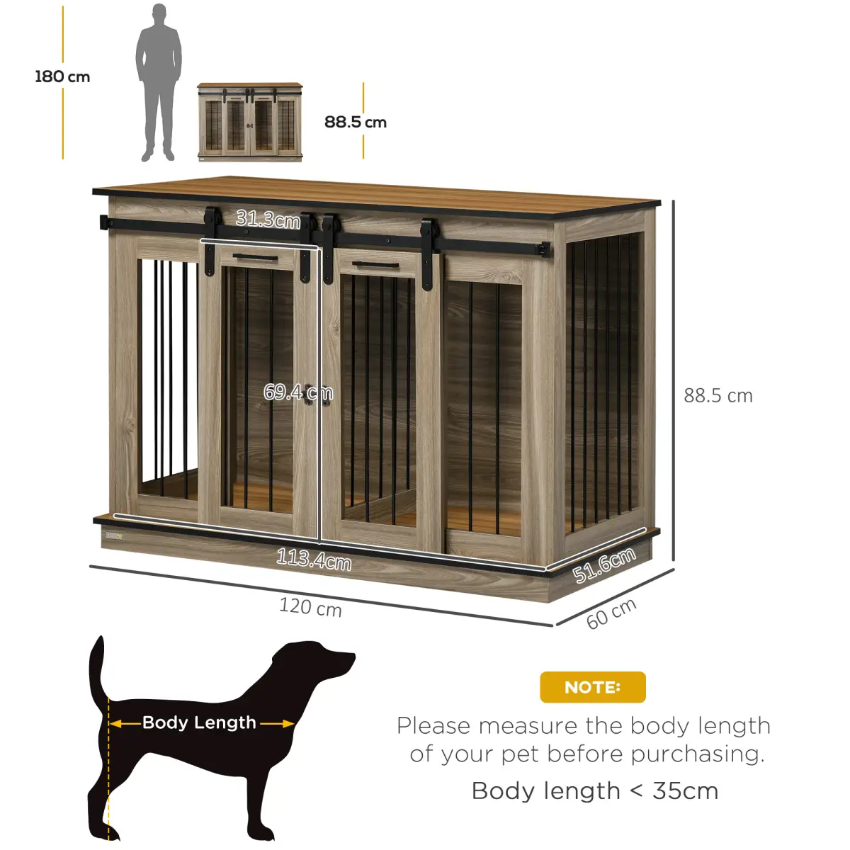 PawHut PawHut Dog Crate for Large Dogs, Double Dog Cage for Small Dog, Oak Tone - Dog Crate