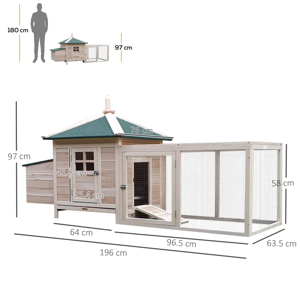 Pawhut Chicken Coop Small Animal Pet Cage w/ Nesting Box Outdoor Run Backyard Wooden - Chicken Coop