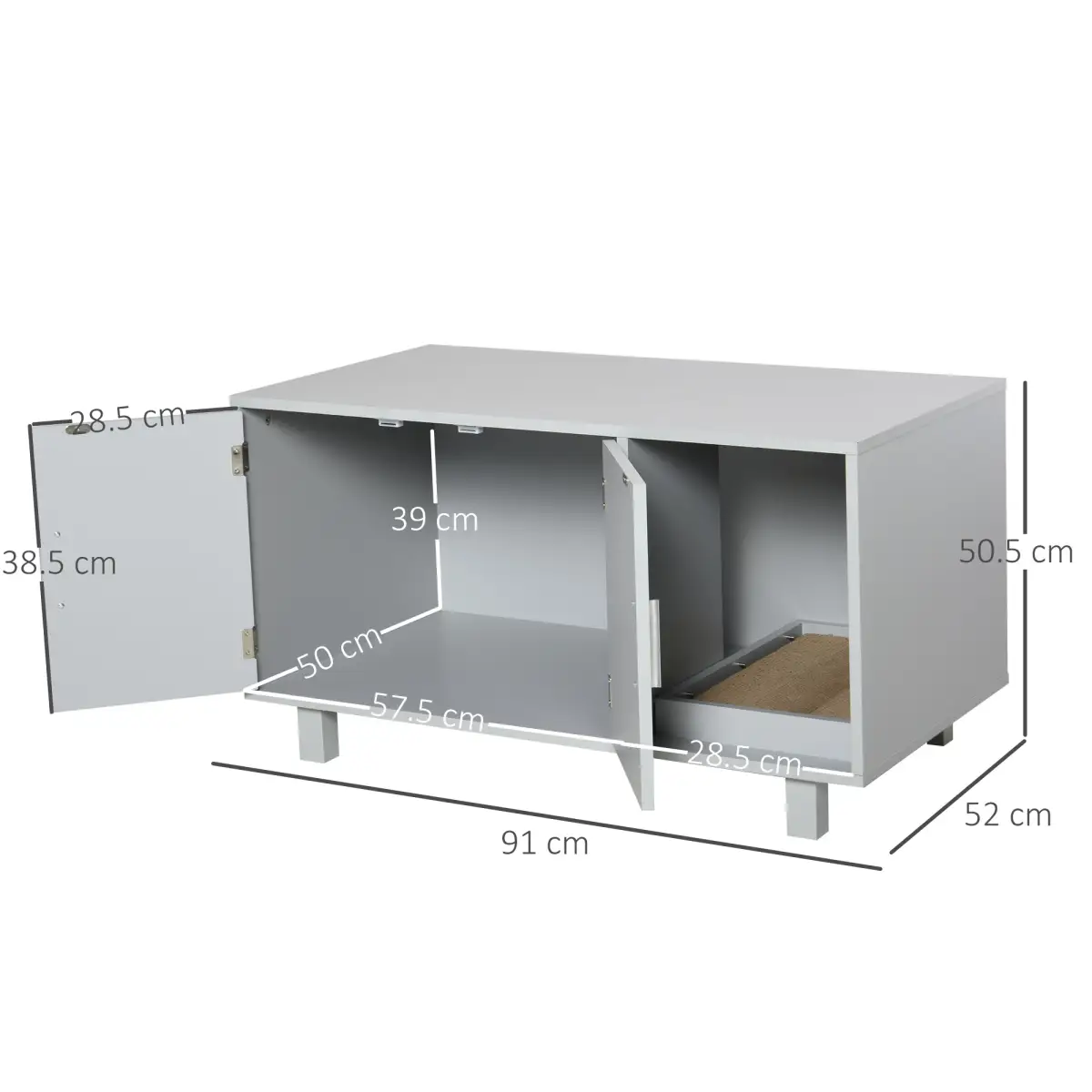 Unbranded Indoor Feline Cat Box Furniture Kitty Table w/ Scratch & Magnetic Doors, Grey - Cat House