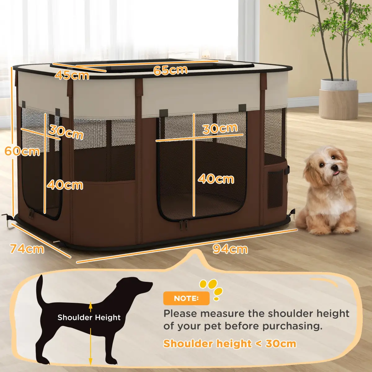 PawHut PawHut Portable Dog Pen for Puppies, Rabbits, Kittens, Guinea Pigs - Brown - Pet Playpen