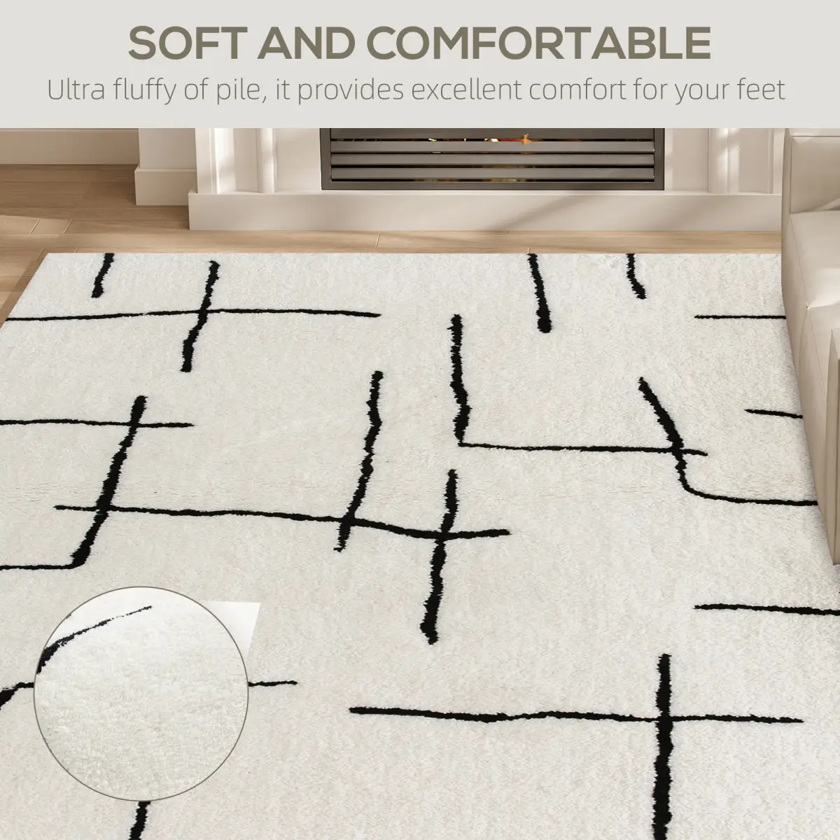HOMCOM HOMCOM High Pile Modern Shaggy Rug, Soft Floor Carpet 120 x 170 cm, Cream - Rug