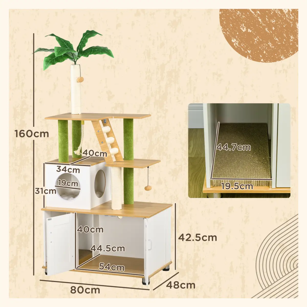 PawHut PawHut 2 in 1 Hidden Litter Box with Green Leaf Cat Tree, Indoor, Oak - Cat Tree