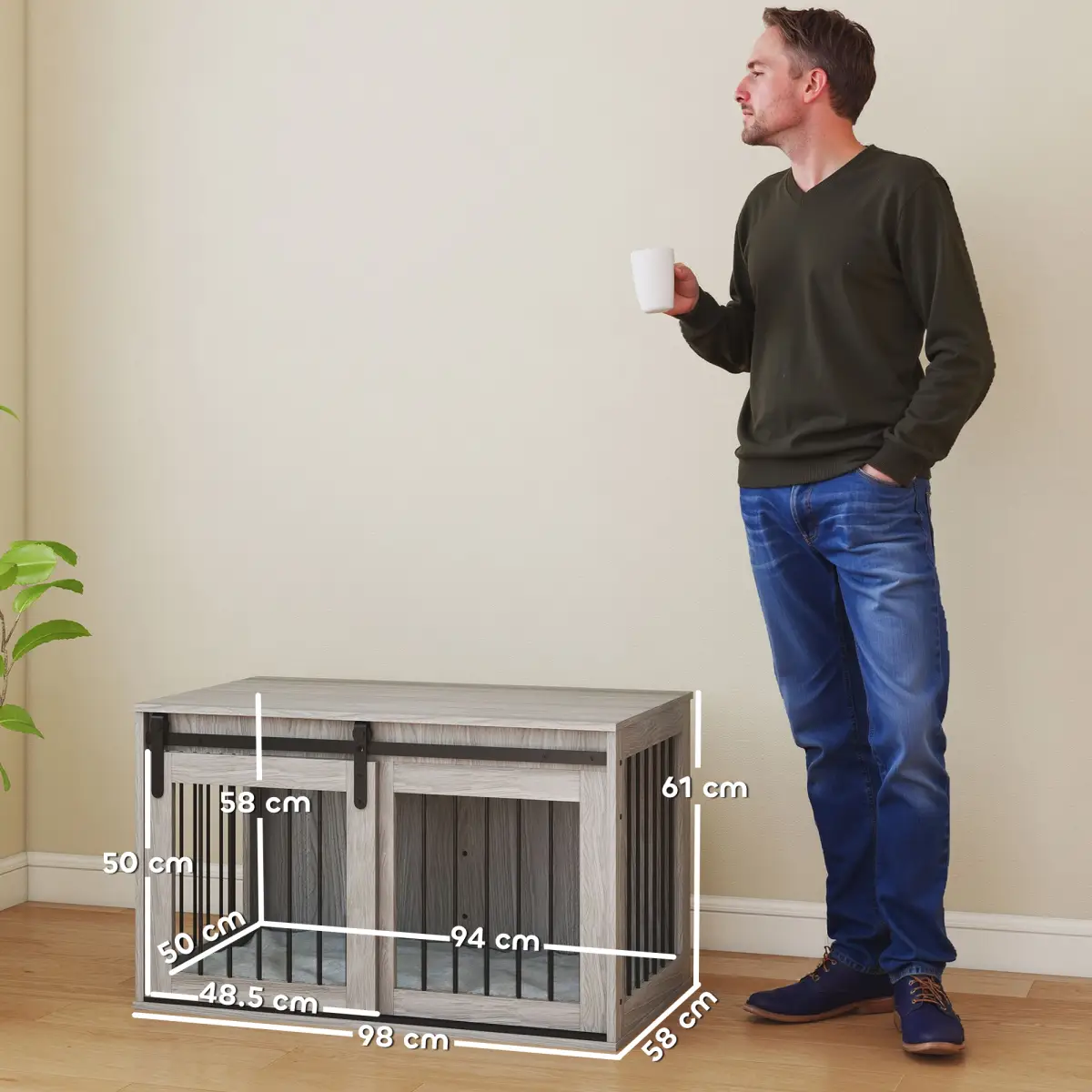 PawHut PawHut Dog Crate Furniture with Removable Cushion for Large Dogs - Grey - Dog Crate