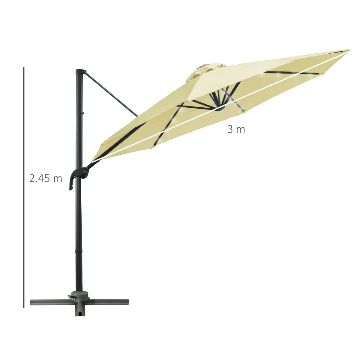 Outsunny 3m Cantilever Parasol Patio Umbrella with LED Solar Light Beige - Parasol